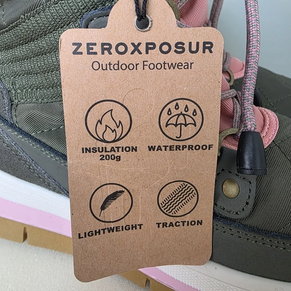 ZeroXposur Women's Montana Short Waterproof Snow Boots, Lichen Green Pink 7.5